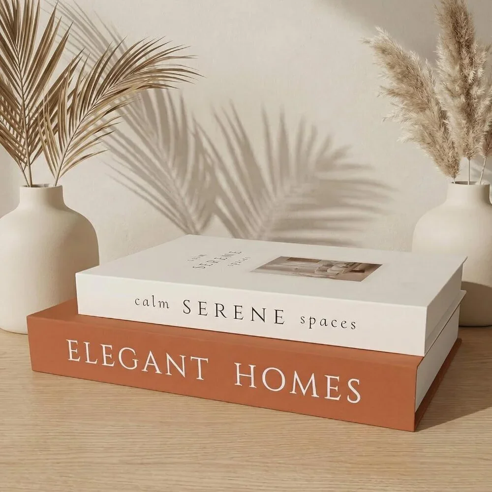 Decorative Brown Beige Books Set of 2 Faux Books Storage Box Modern Home Decor